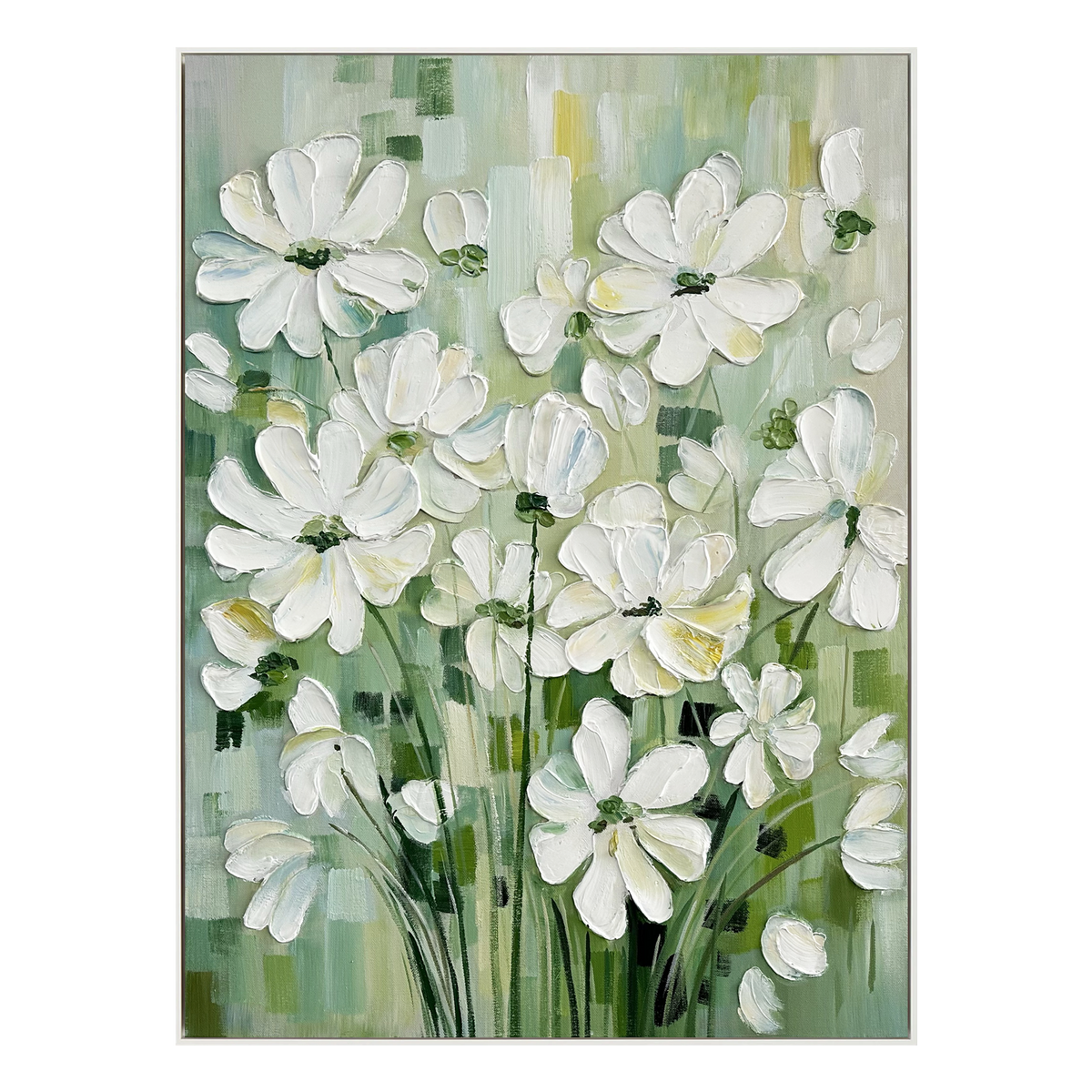 Soft Meadow White Blossoms Abstract Painting