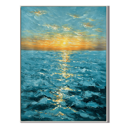 Golden Horizon Seascape Oil Painting #RIX1 (454)