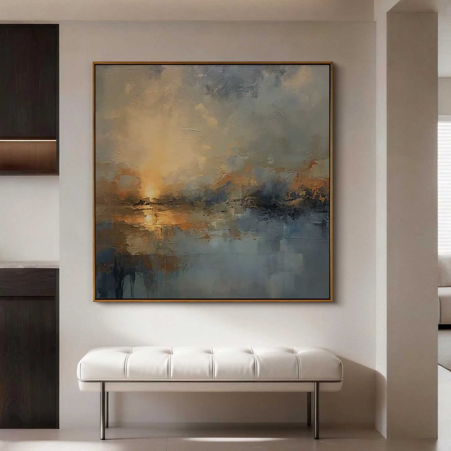 Golden Dusk Reflections Abstract Painting