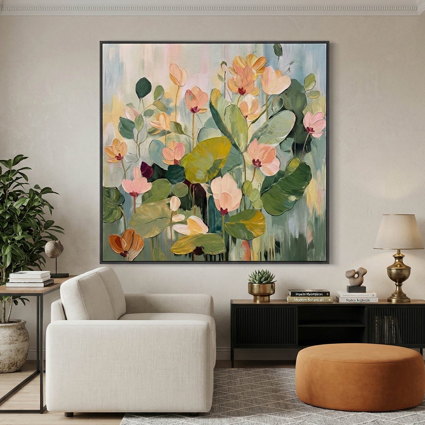 Serene Cyclamen Bloom Impasto Floral Painting