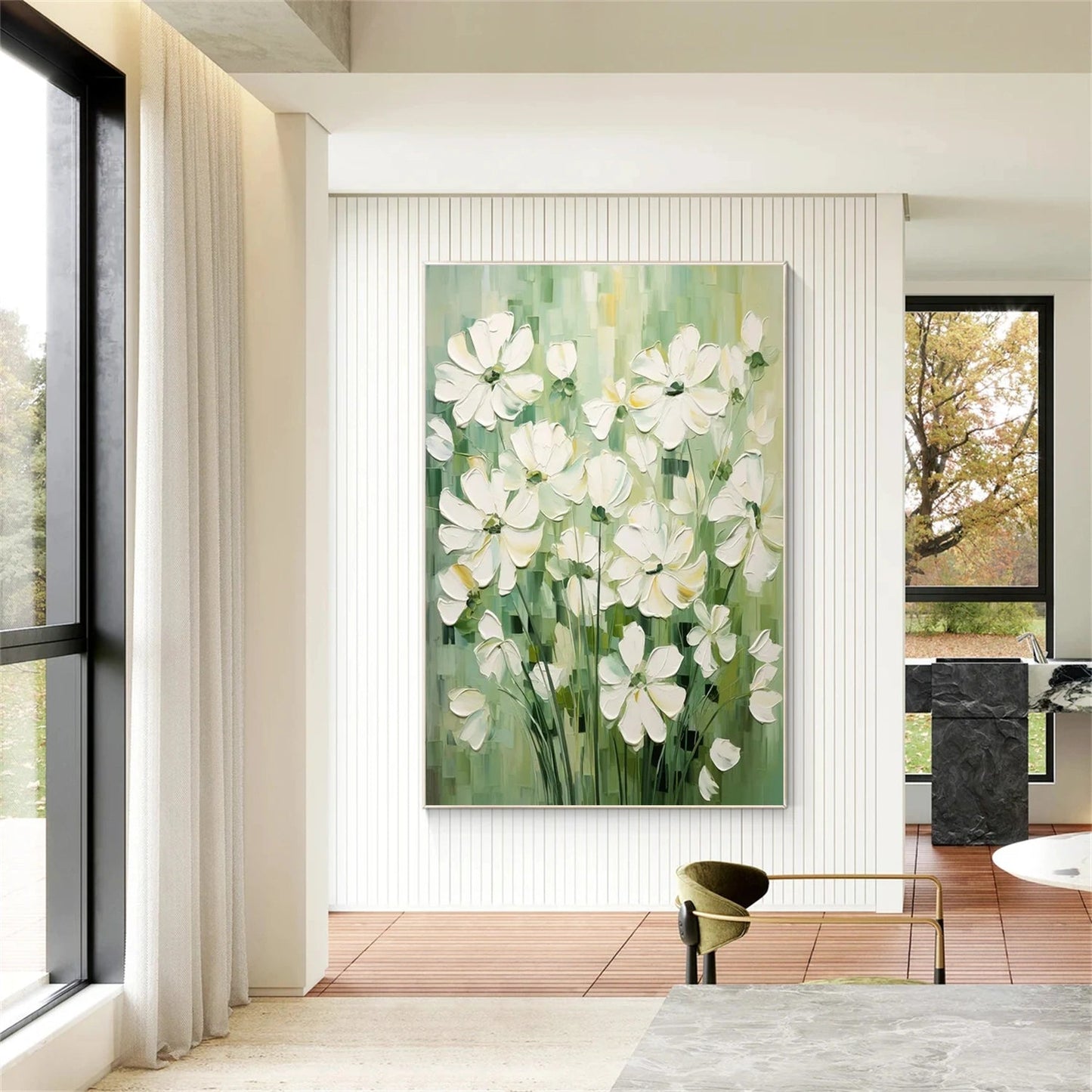 Soft Meadow White Blossoms Abstract Painting