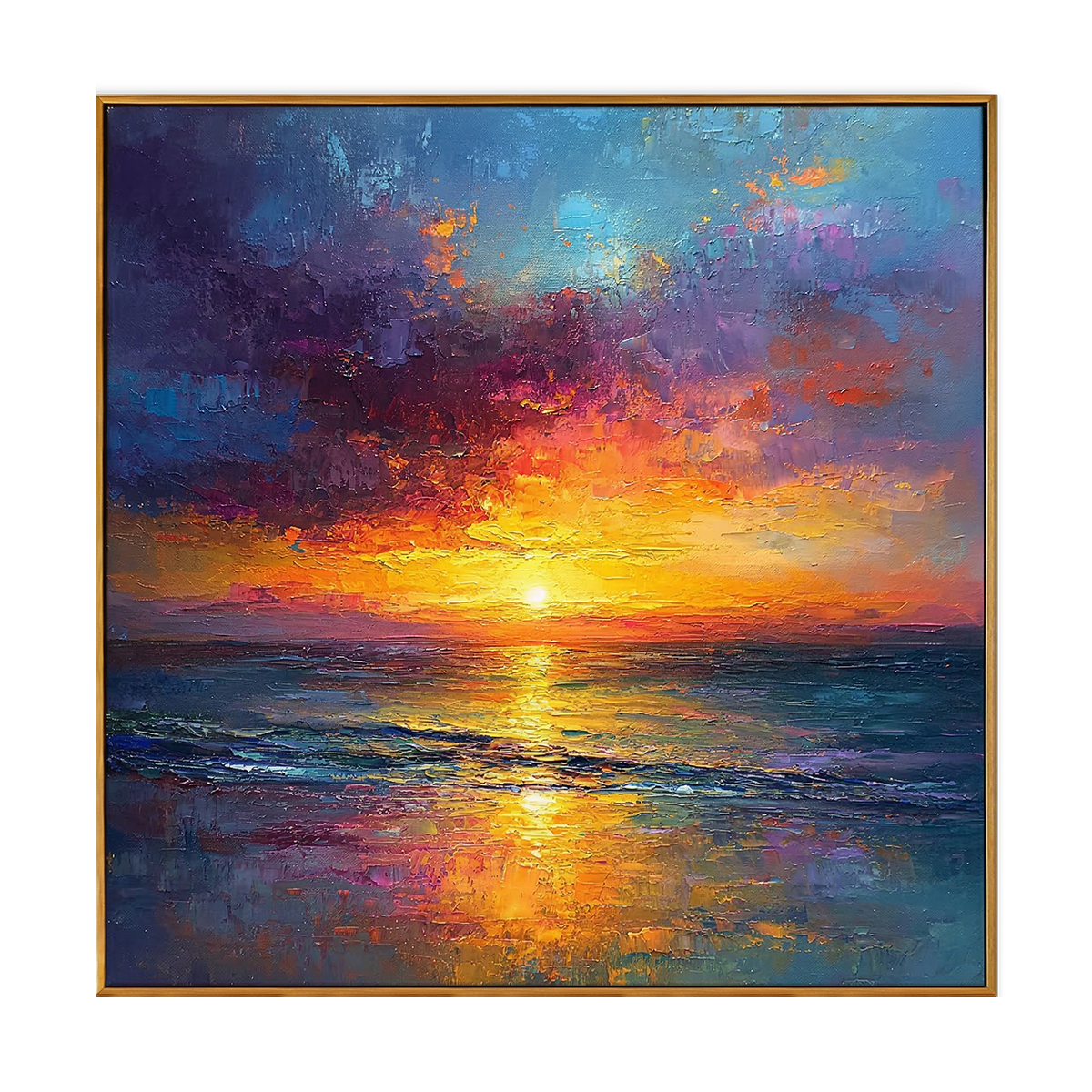 Aurora Tide Sunset Ocean Impasto Oil Painting