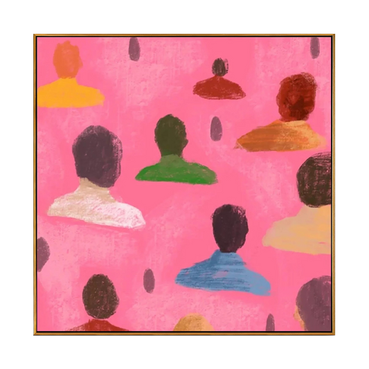 Crowd on Pink Abstract Painting