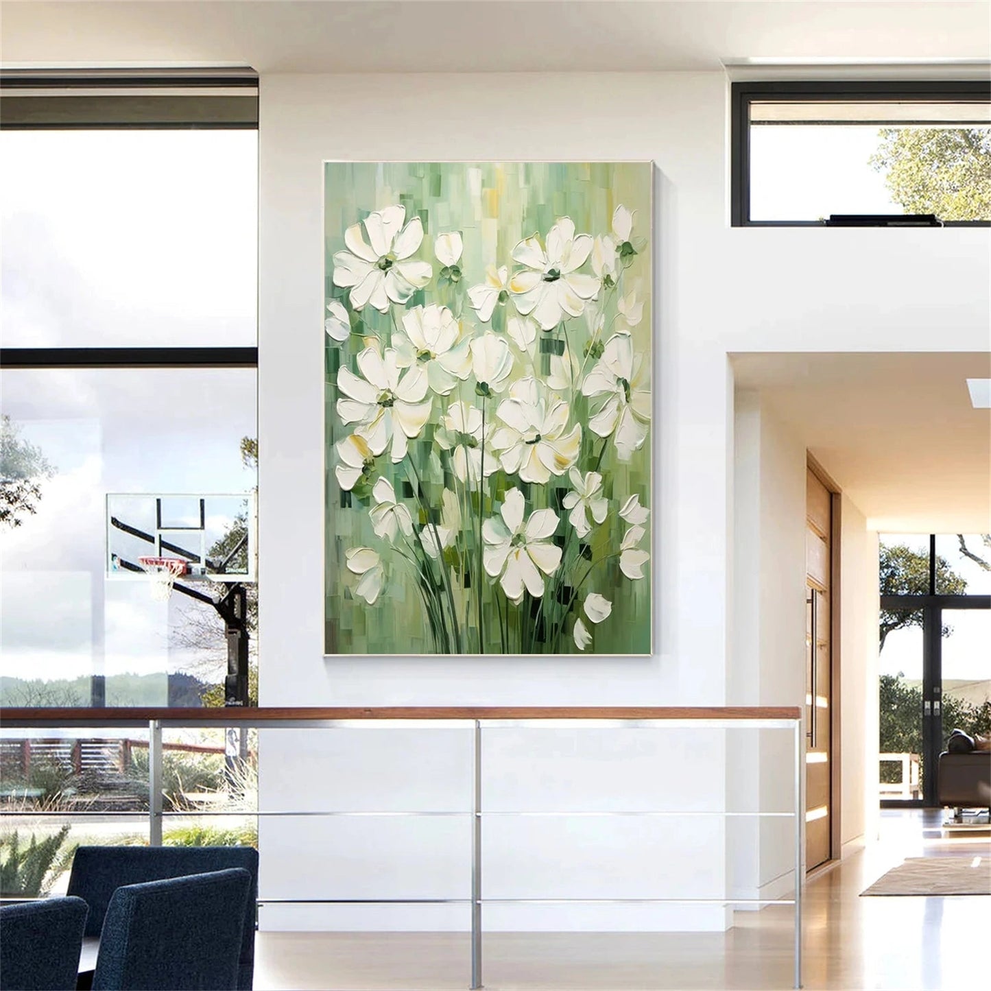 Soft Meadow White Blossoms Abstract Painting