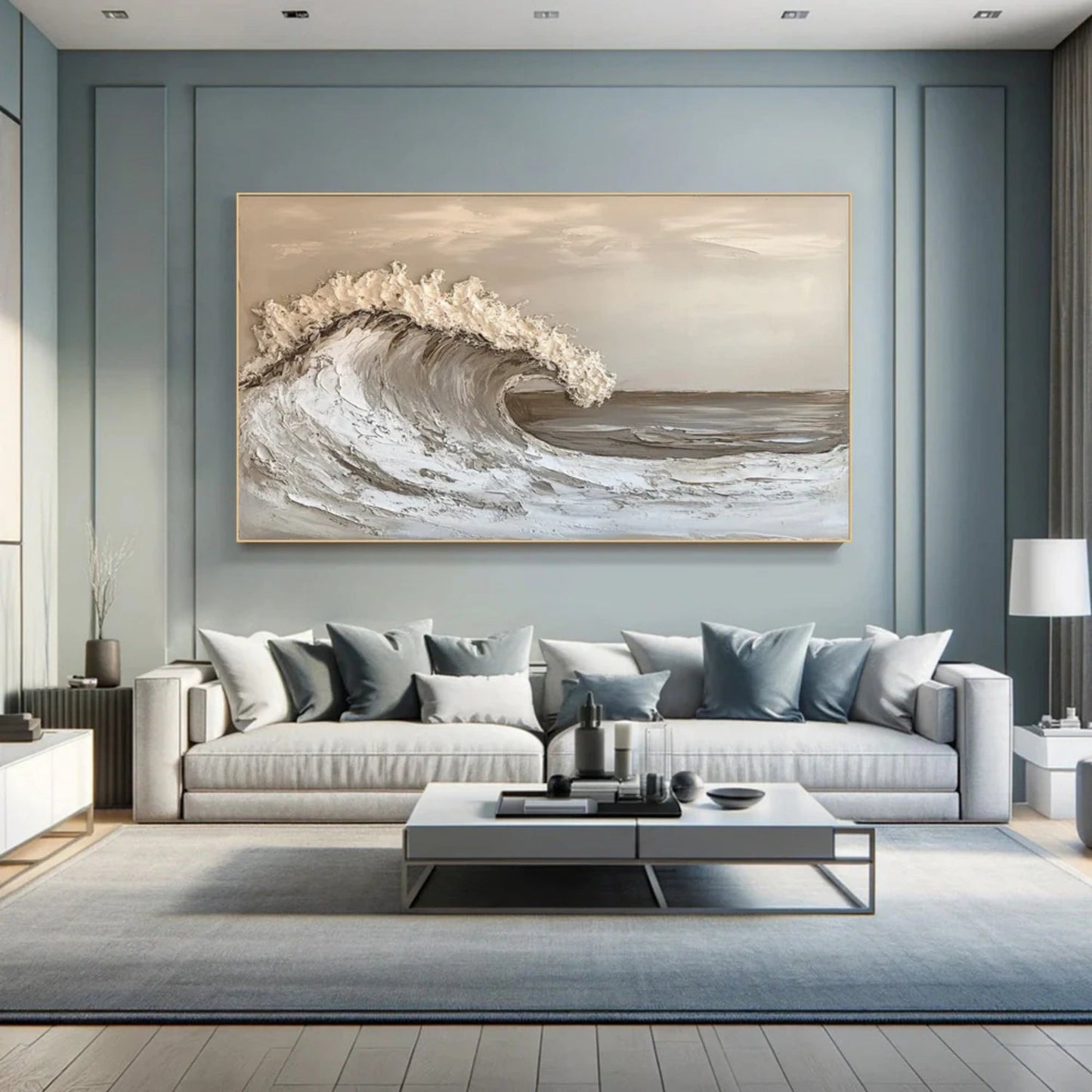 Golden Tide-Beige Ocean Wave Painting