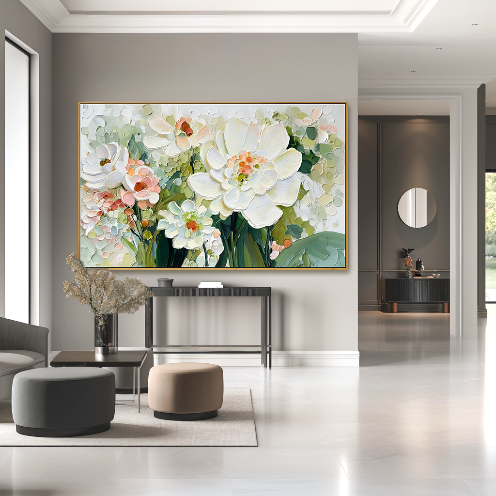 Ivory Bloom–Textured Floral Oil Painting