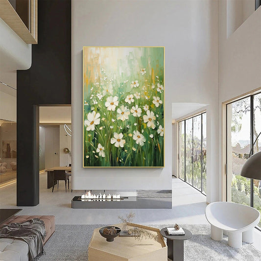 Morning Meadow White Floral Painting