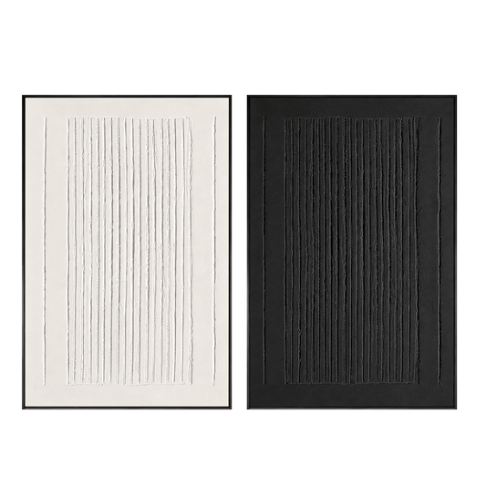Dual Balance Black and White Textured Painting Set Set of 2