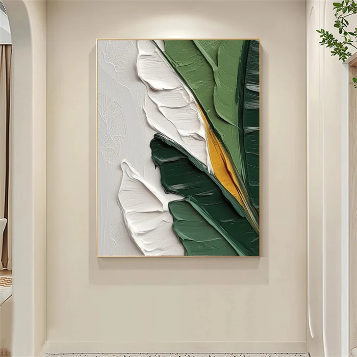 Verdant Harmony Leaf Textured Painting Set Set of 2