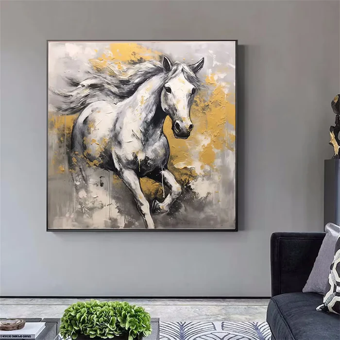 Golden Gallop White Horse Painting