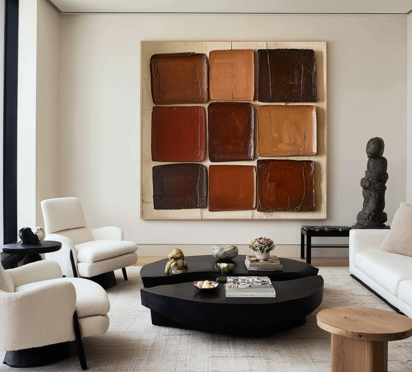 Caramel Nine-Block Textured Abstract Painting