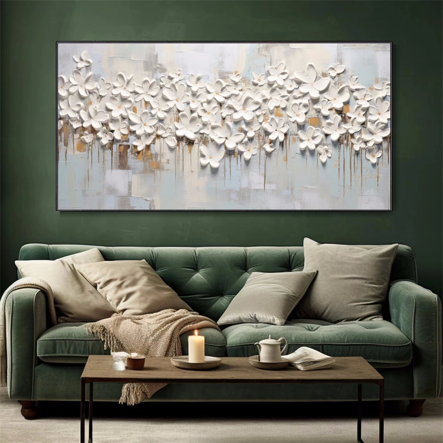 Soft Petal Drift White Floral Abstract Painting
