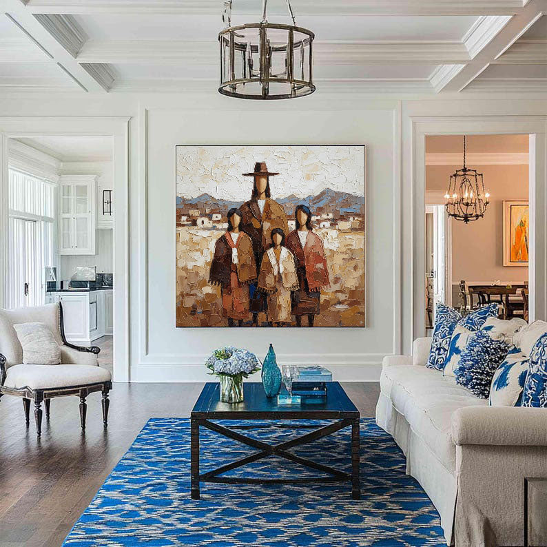 Heritage Family Portrait – Textured Cultural Figurative Painting