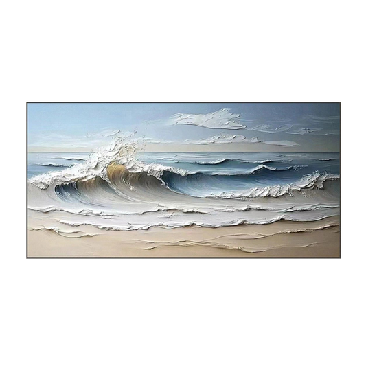 Golden Wave-Beige Textured Ocean Painting