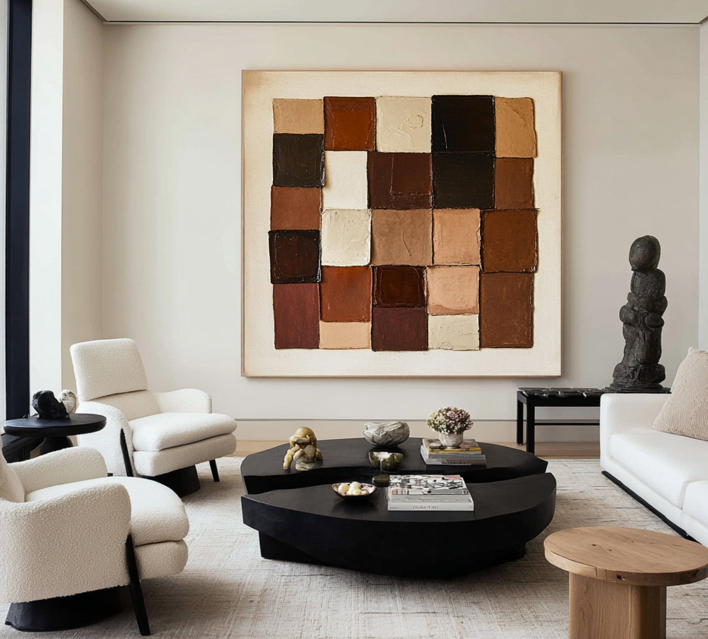 Mocha Patchwork Geometric Abstract Painting