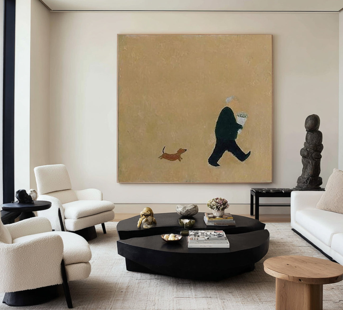 Dachshund Walk & Bouquet Minimalist Painting