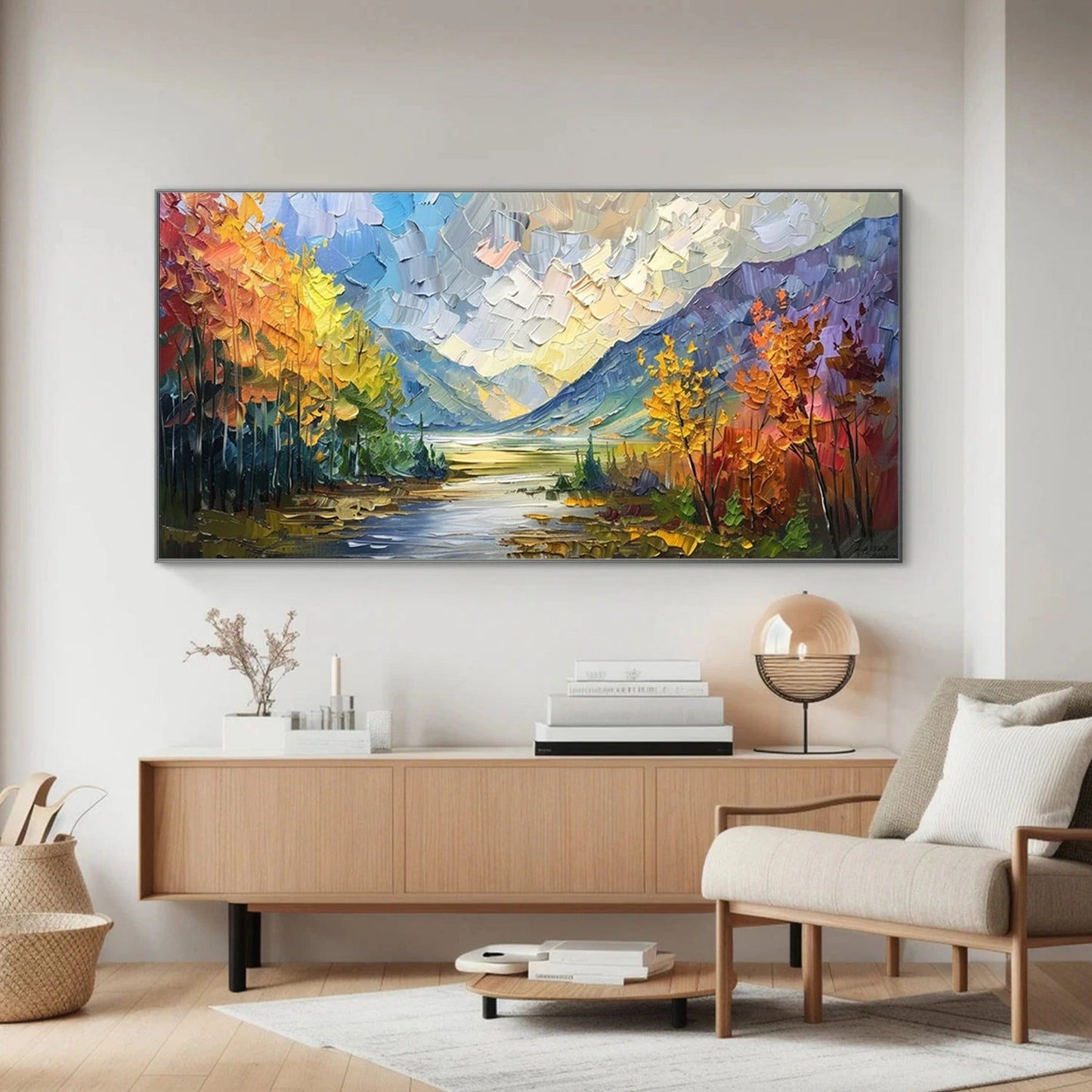 Autumn River Glow Landscape Painting