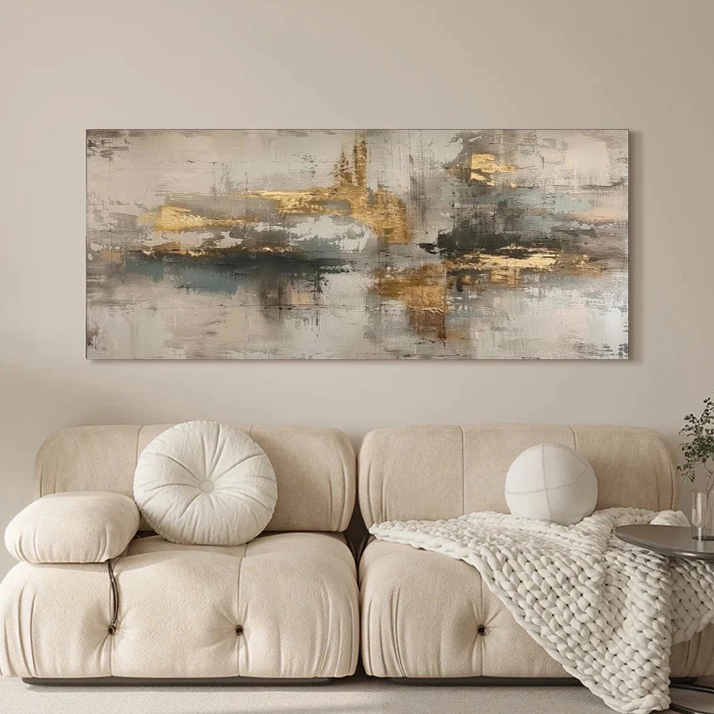 Golden Horizon Neutral Abstract Painting