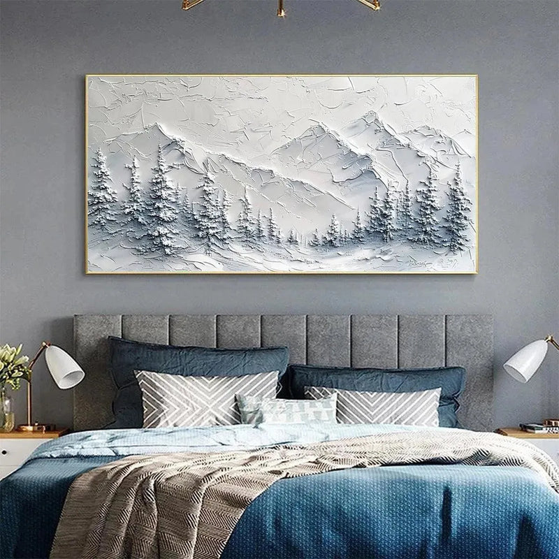White Winter Mountain Textured Painting