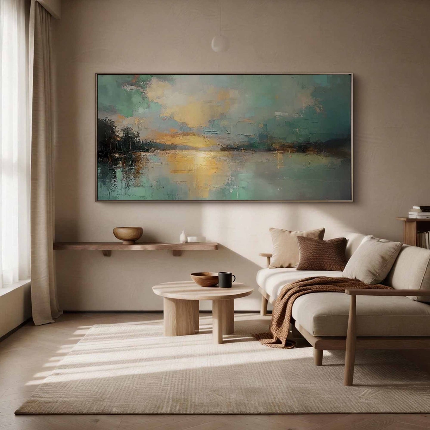 Teal Sunset Lake Abstract Painting