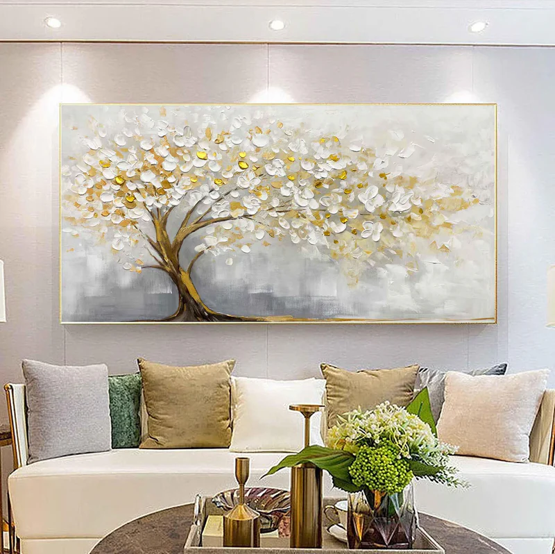 Golden Blossom Serenity Textured Painting