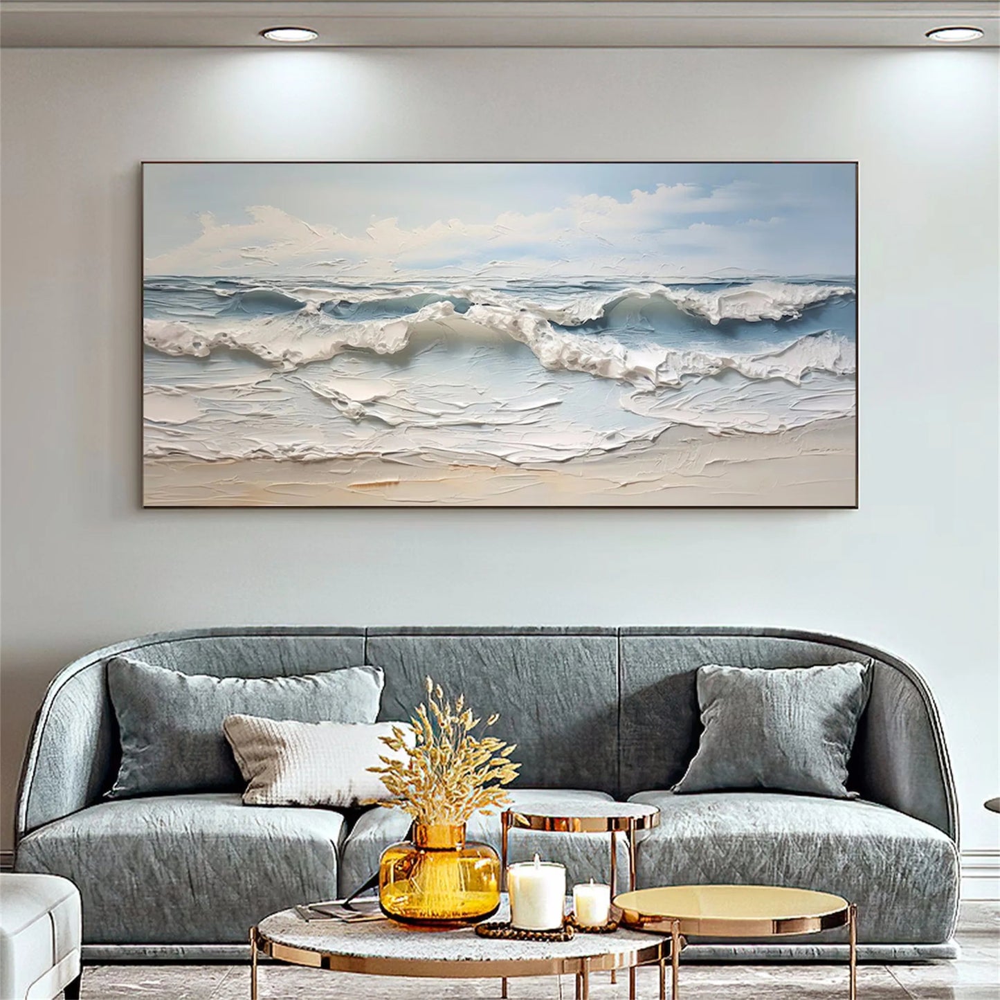 Golden Horizon-Blue Ocean Abstract Painting