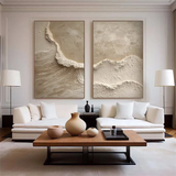 Earth Whisper Beige Textured Abstract Painting Set Set of 2