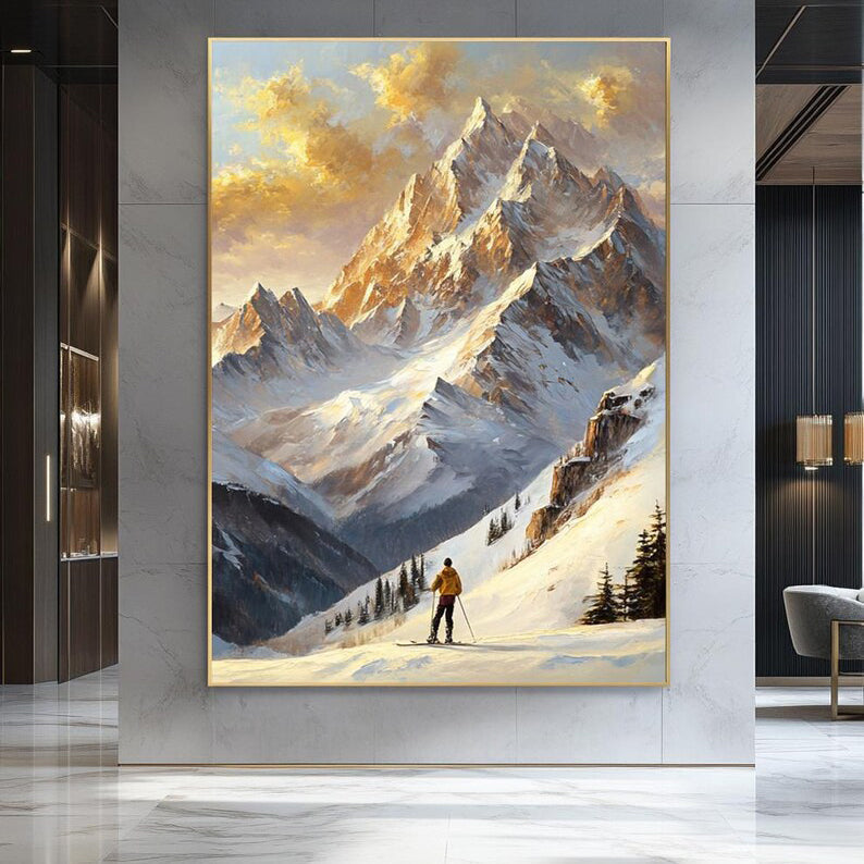 Golden Summit Snow Mountain Landscape Painting