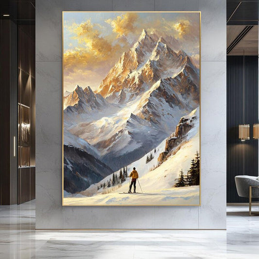 Golden Summit Snow Mountain Landscape Painting