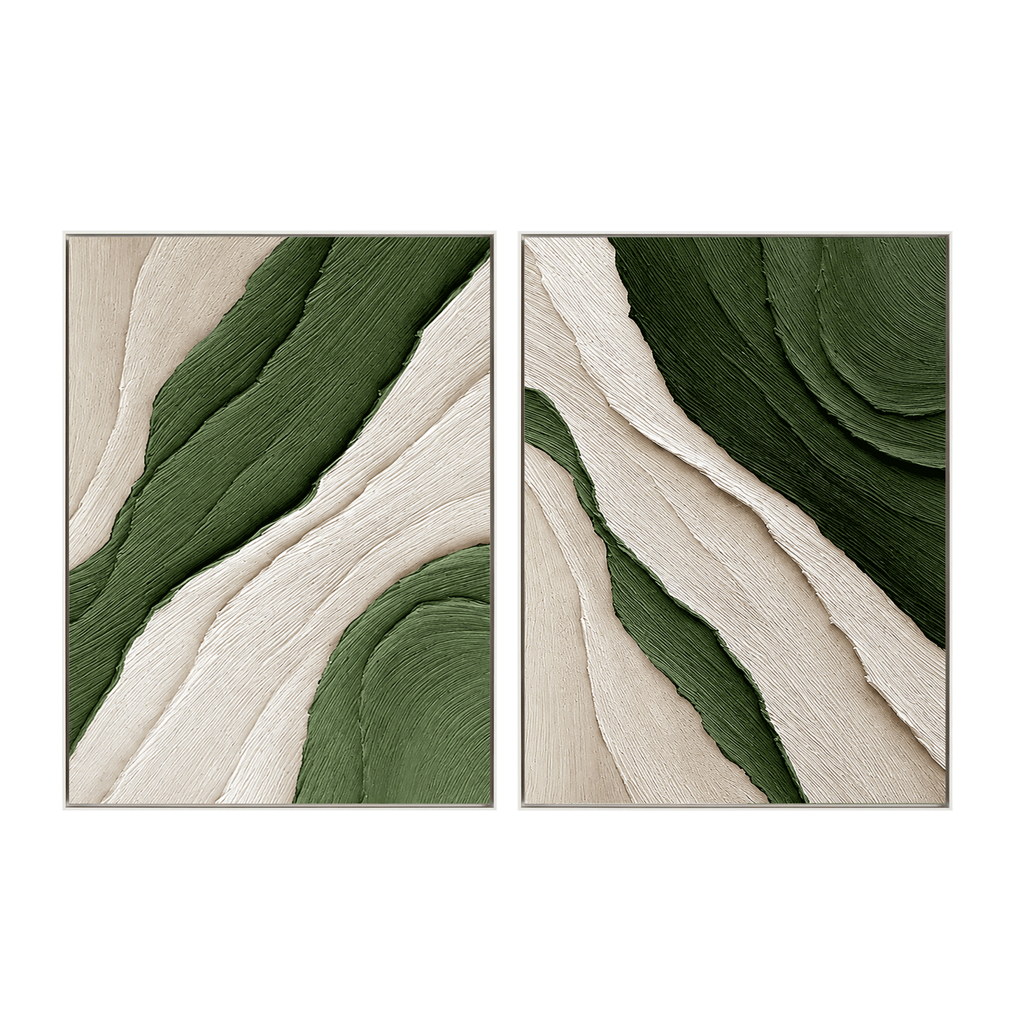 Verdant Flow Green Textured Abstract Painting Set Set of 2