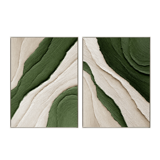 Verdant Flow Green Textured Abstract Painting Set Set of 2
