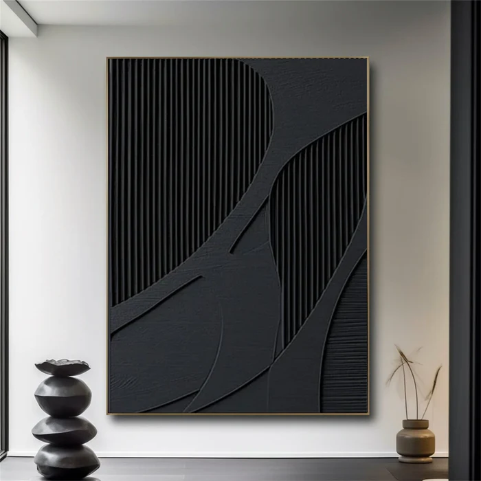 Noir Flow Black Textured Painting