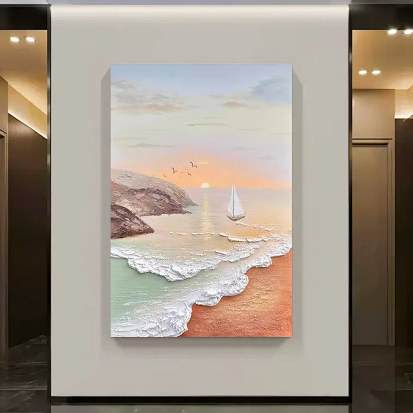 Sunset Coral-Sand Seascape Painting