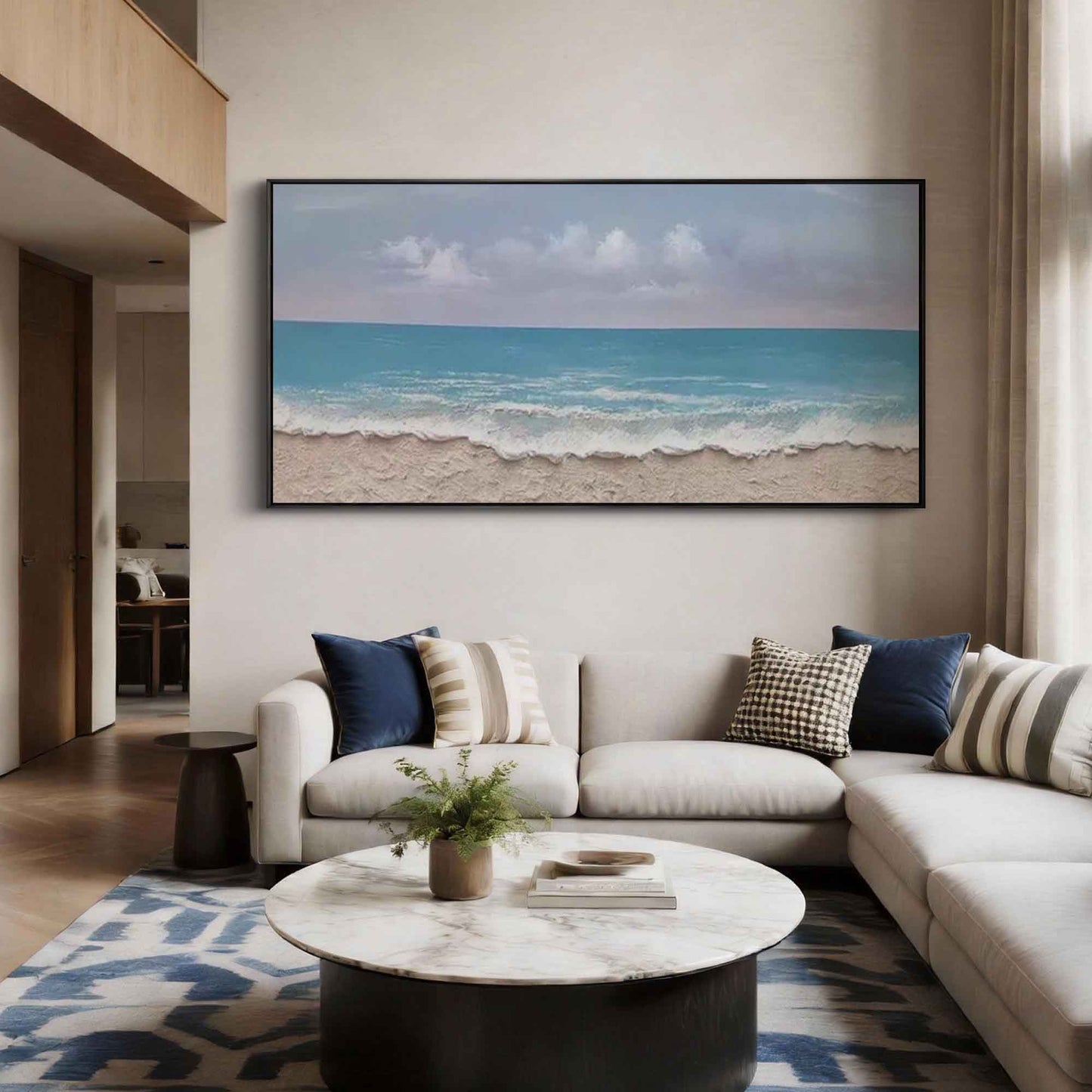 Turquoise Shoreline Textured Ocean Painting