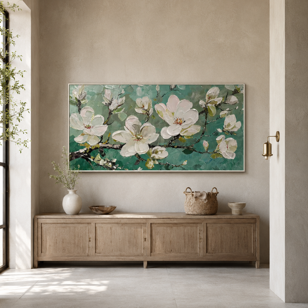White Floral Textured Painting