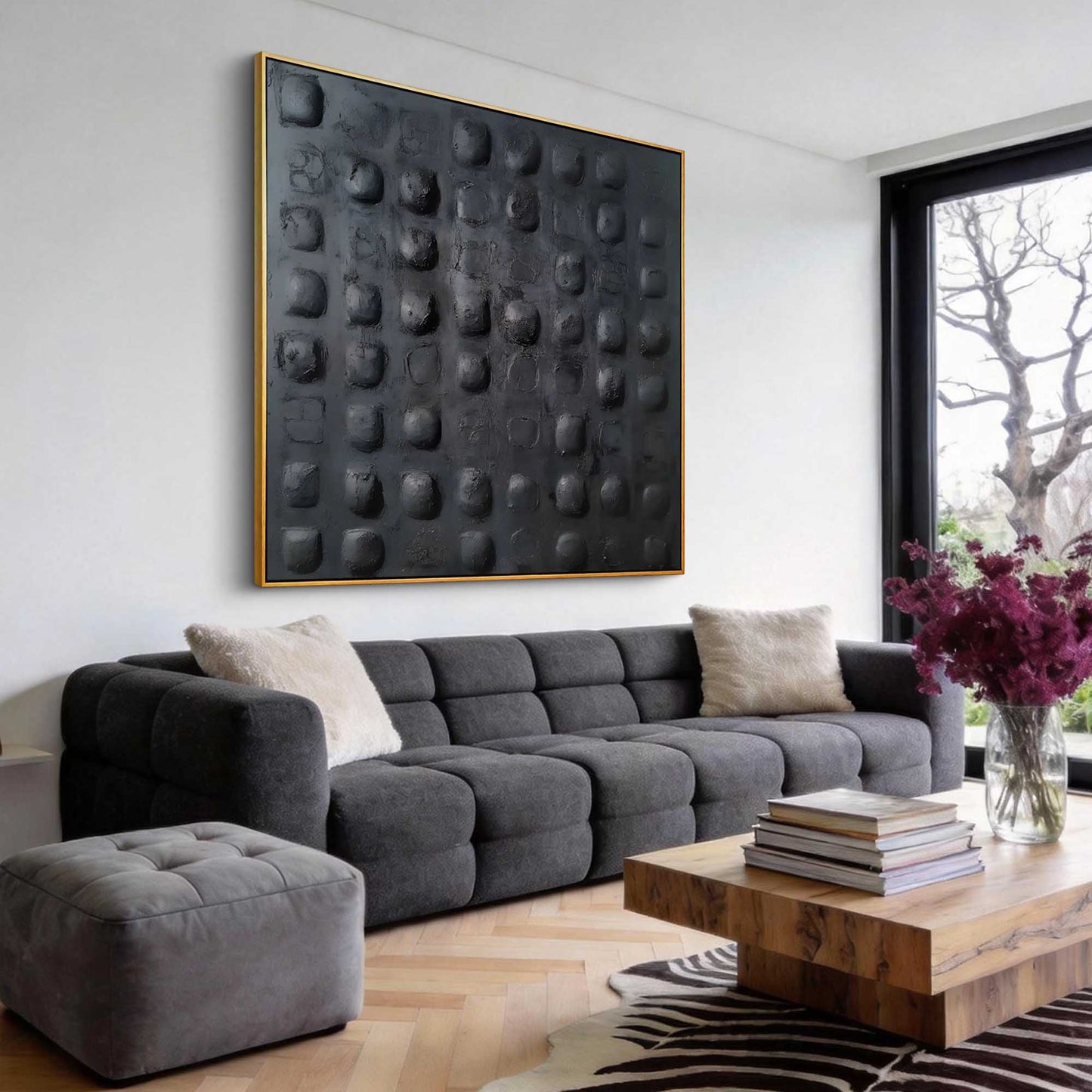 Charcoal 3D Dots Abstract Painting