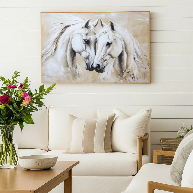 Twin Harmony White Horses Painting