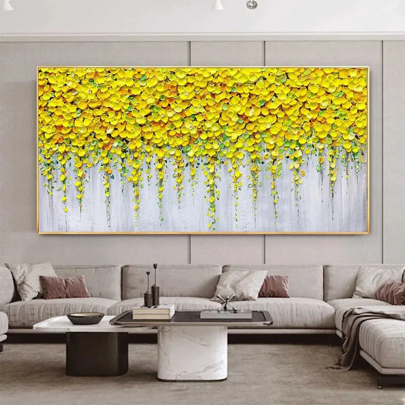 Golden Cascade Floral Abstract Painting