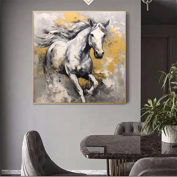 Golden Gallop White Horse Painting