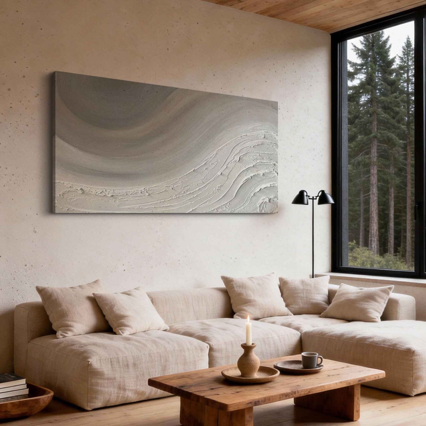 Soft Gray Wave Abstract Painting