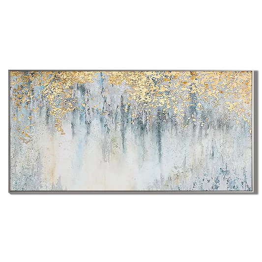 Gilded Mist Blue-Gold Abstract Painting