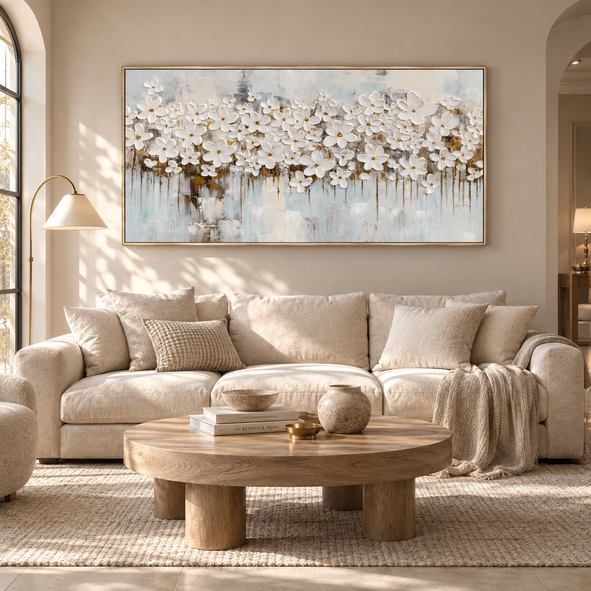 Soft Petal Drift White Floral Abstract Painting
