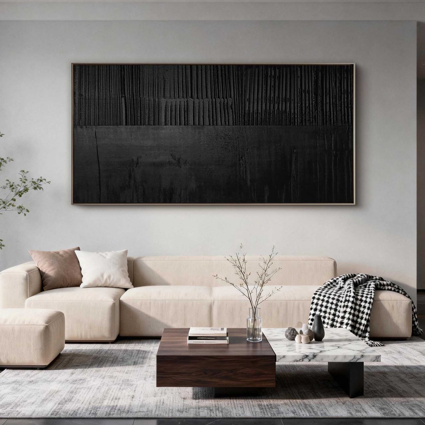 Deep Black Two-Tier Textured Canvas Art