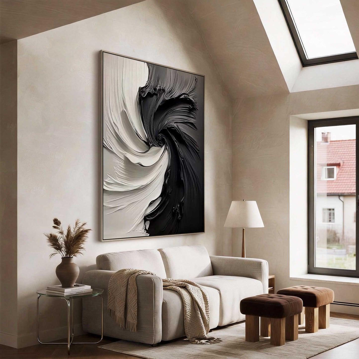 Monochrome Vortex 3D Impasto Abstract Painting