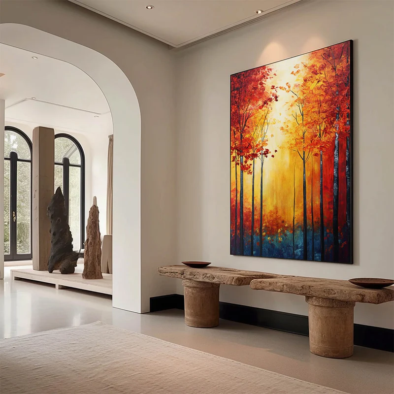 Golden Ember Forest Painting