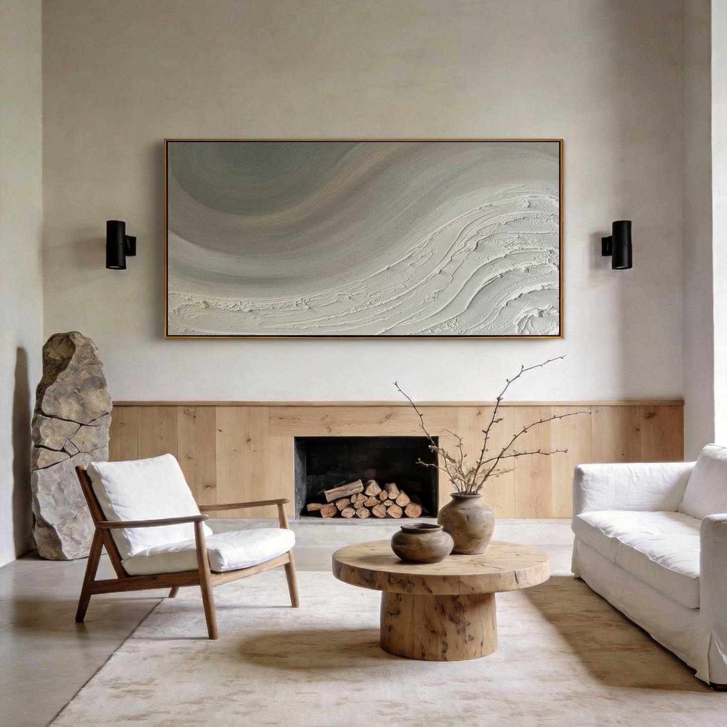 Soft Gray Wave Abstract Painting