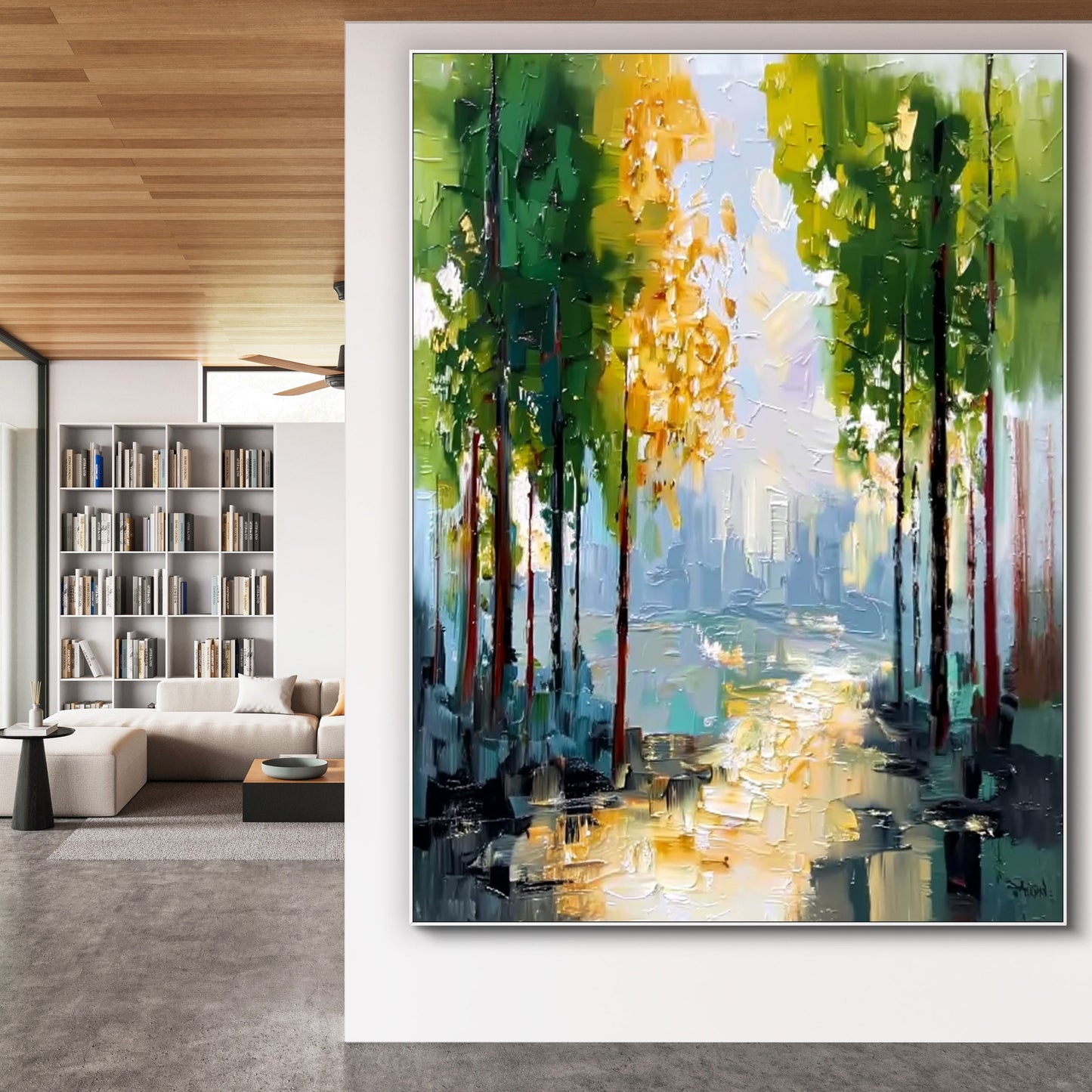 Sunlit City Walkway Impasto Canvas Art