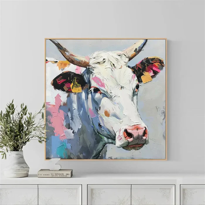 Pastel Meadow Cow Painting