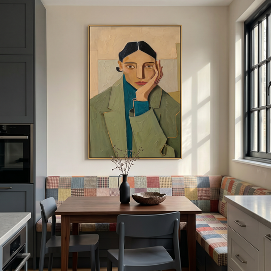 Contemplative Green Coat Portrait Canvas Art