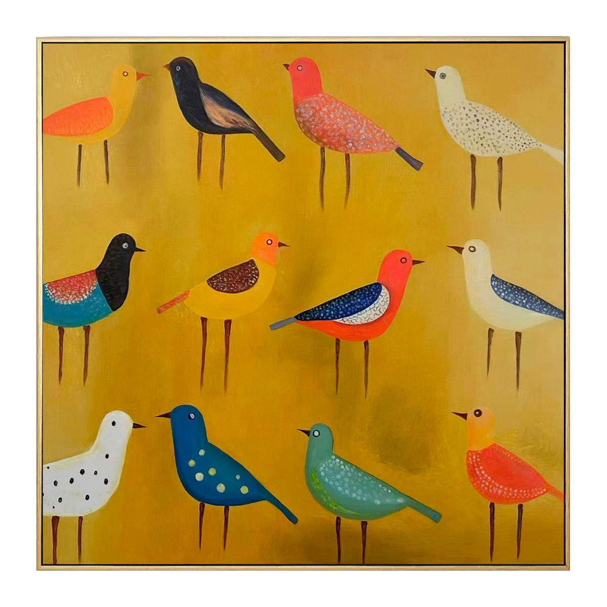 Joyful Birds Colorful Abstract Painting